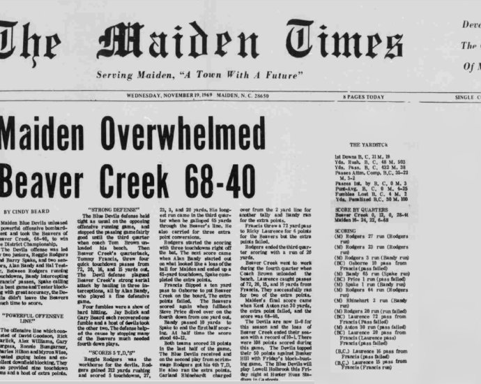 Maiden Blue Devils beat Beaver Creek in 1969